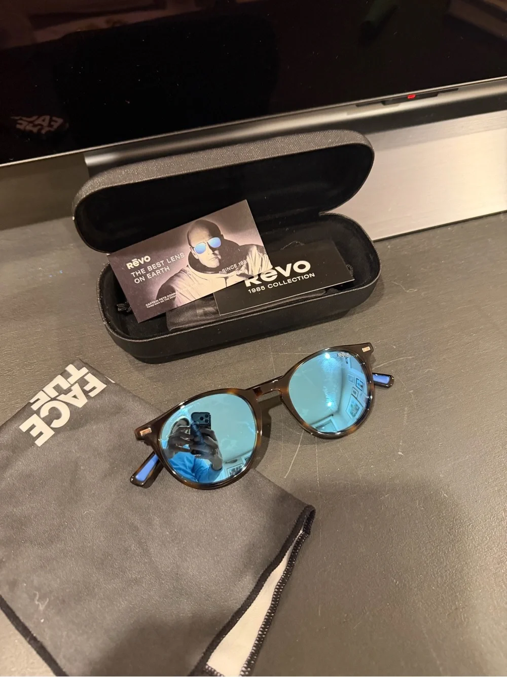 Revo Round Sunglasses with Blue Mirrored Lenses and Tortoiseshell Frame